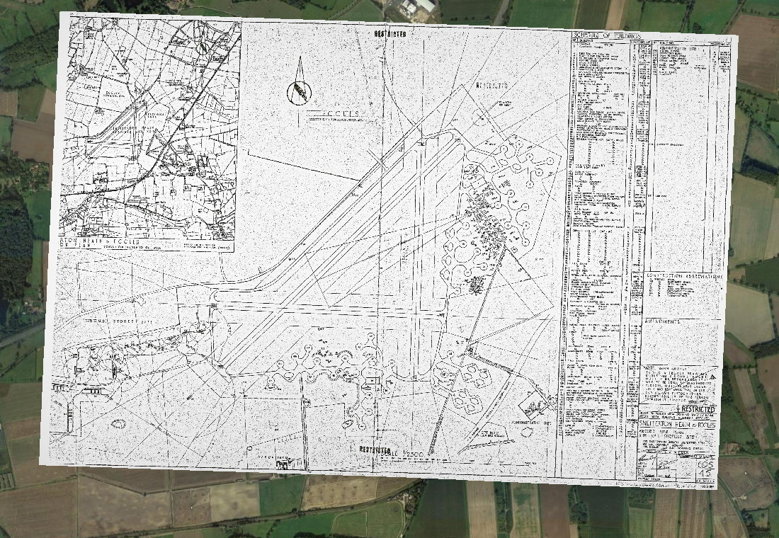 RAF Snetterton Aerial Photo from Google Maps with overlayed SitePlan